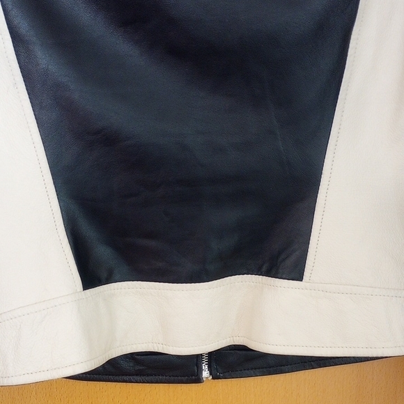 Wilsons Leather Black and Cream 100%  Leather Jacket Zip-Up Stand-Up Collar moto - Picture 7 of 15